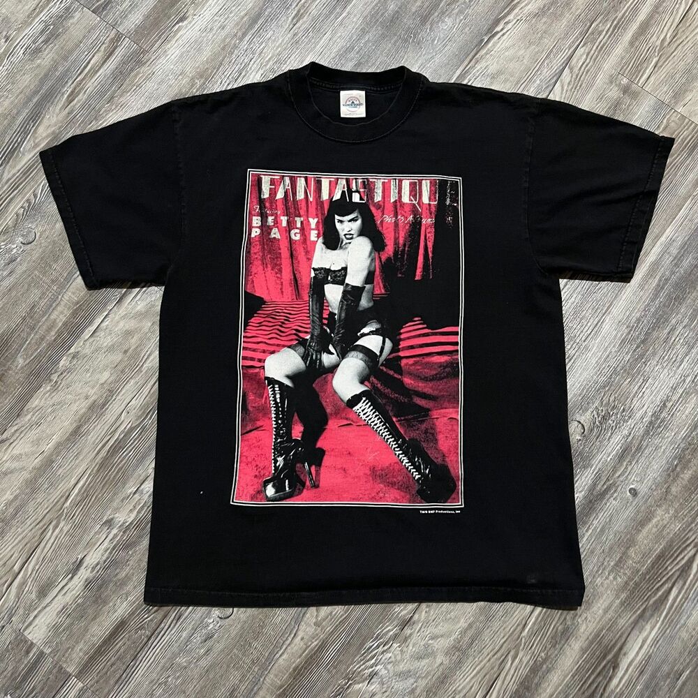 Vintage 90s Bettie Page Pinup Black Short-sleeve Shirt